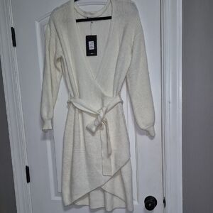 Fashion Nova Ivory Knit Long Sleeve Dress